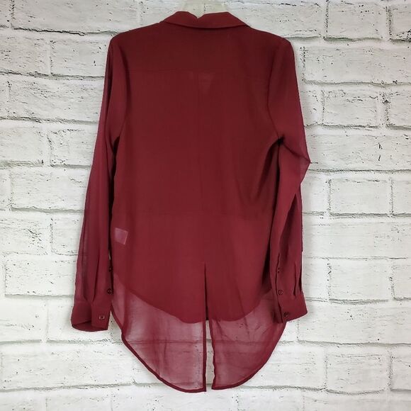 Lush sheer long sleeve blouse maroon - Picture 2 of 8